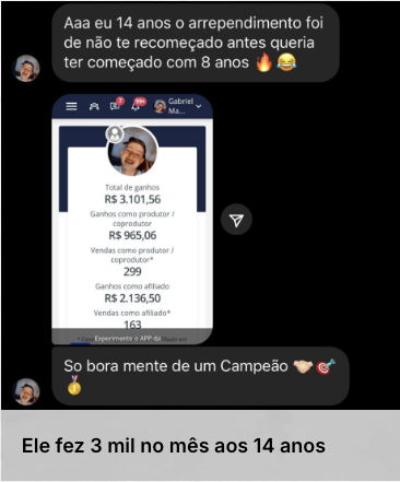 Depoimento de aluno sobre seus resultados no mês